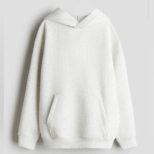 H&M Boys White Melange Ribbed Hoodie Cotton Sweatshirt Size 12/14 NWT